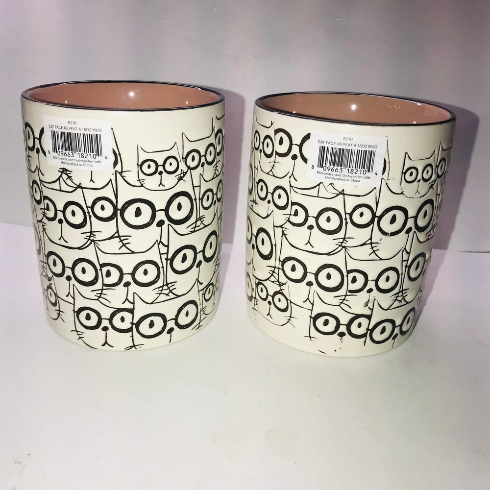 Cat Mug Set of 2 Spectrum Designz NEW Contemporary Cats Glasses Faces Pink - Picture 4 of 6